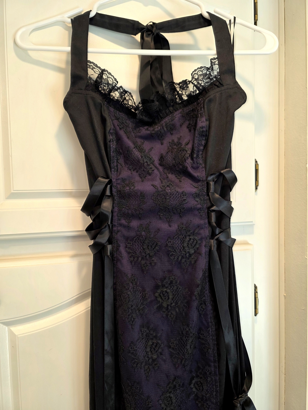 Blacklist Lip Service Purple/Black Lace-Overlay Halter Dress